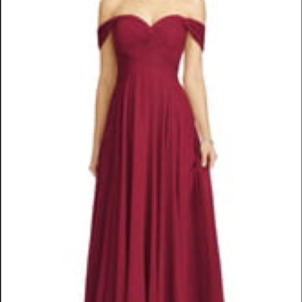 dessy collection off the shoulder burgundy dress